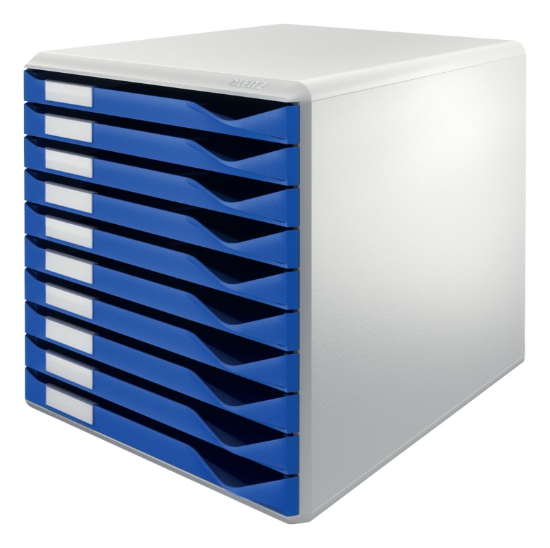 Thumbnail - Leitz Schubladenboxen PS (Polystyrol) Blau 10 Schübe 28,5 x 35,5 x 29 cm DIN A4