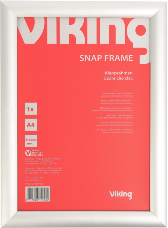 Viking Wall Mountable Snap Frame 978915 DIN A4 210 x 297 mm Silver