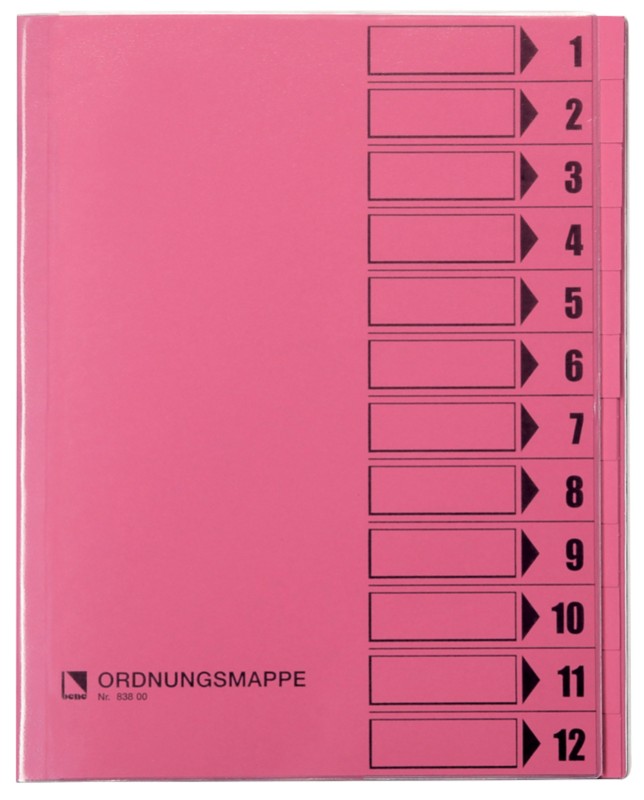 Bene Ordnungsmappe DIN A4 Rosa Hartpappe (RC) 12-teilig 24,4 x 31,2 cm