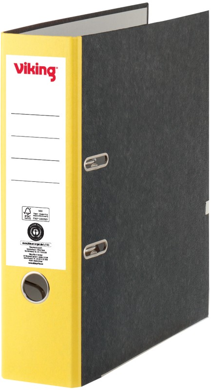 Viking Ordner DIN A4 80 mm Gelb, Schwarz 2 Ringe Pappkarton Wolkenmarmor Hochformat Recycled