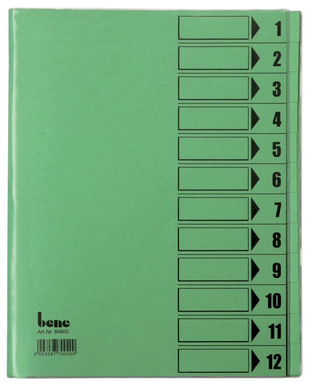Thumbnail - Bene Ordnungsmappe DIN A4 Grün Hartpappe (RC) 12-teilig 24,4 x 31,2 cm