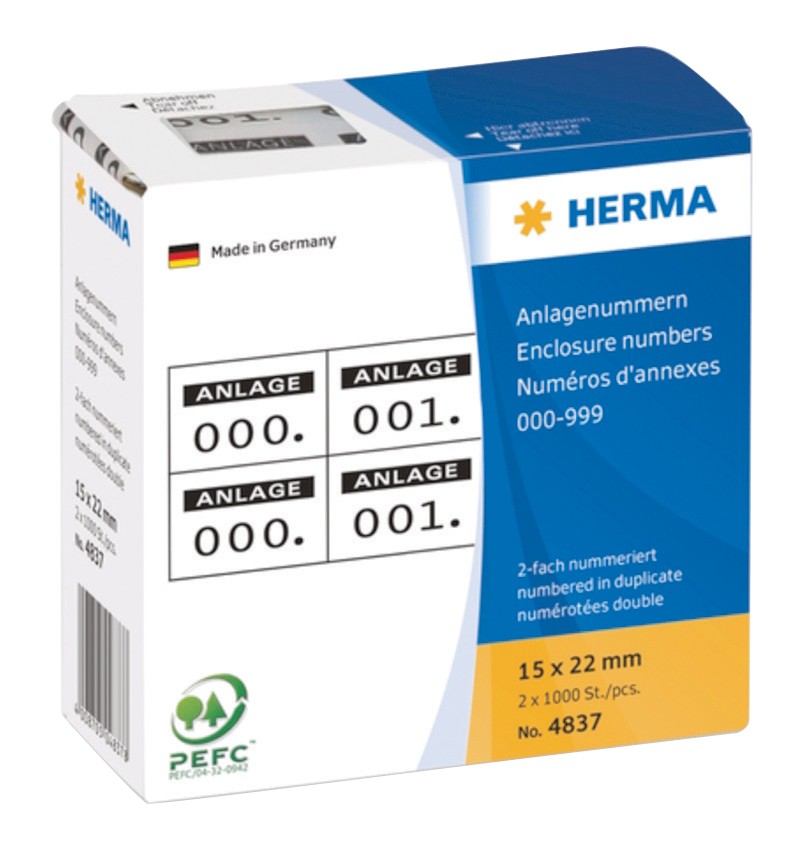 HERMA Nummernetiketten 999 Weiß, Schwarz Rechteckig 2000 Etiketten pro Packung