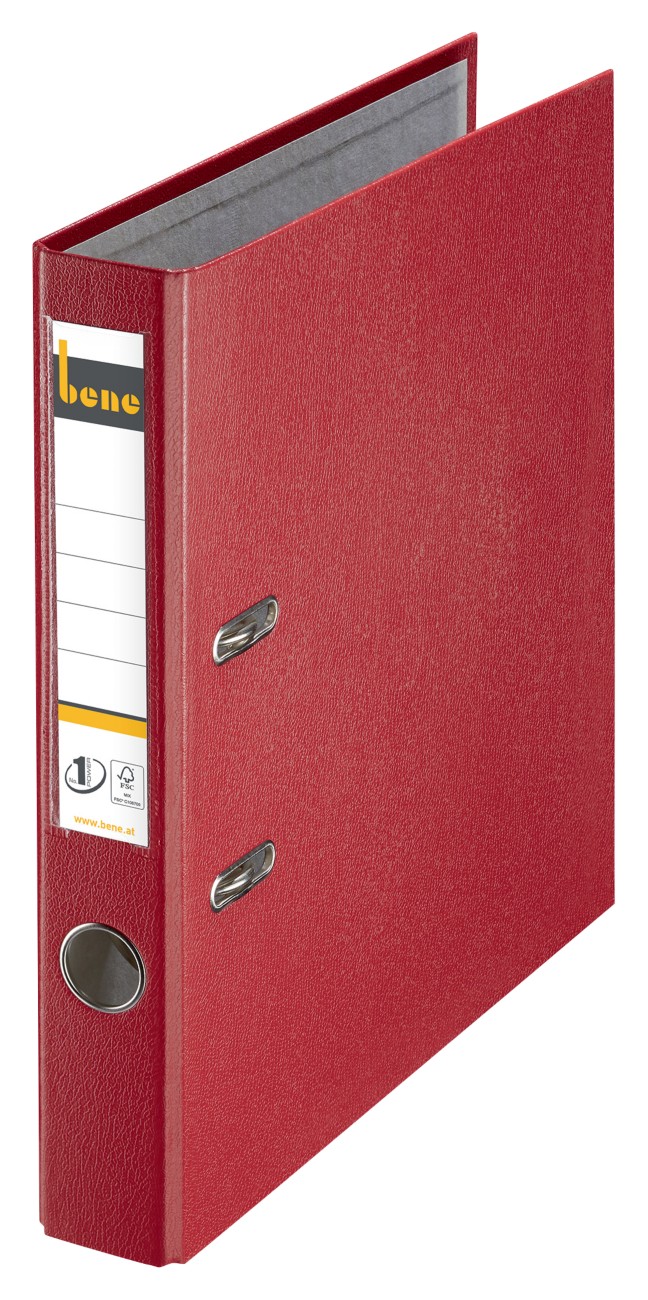 Bene No.1 Power Ordner Schmal DIN A4 50 mm Rot 2 Ringe 291600RT Pappkarton Matt Hochformat