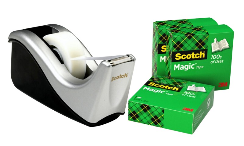 Scotch Klebebandabroller C60 Schwarz & Silber mit 4 Rollen Scotch Magic Klebefilm 810 Matt Unsichtbar 19 mm (B) × 33 m (...