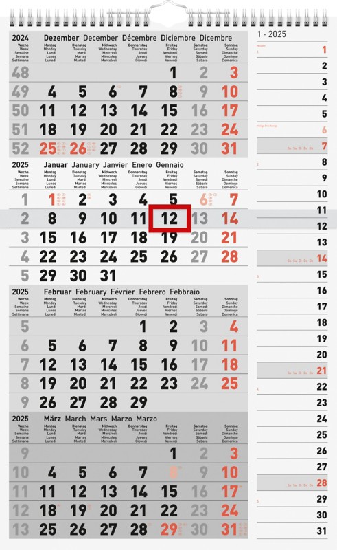 Rido ide Schreibtisch-Kalender 2024 Weiß Deutsch, Englisch, Französisch, Niederländisch 30 x 49 cm