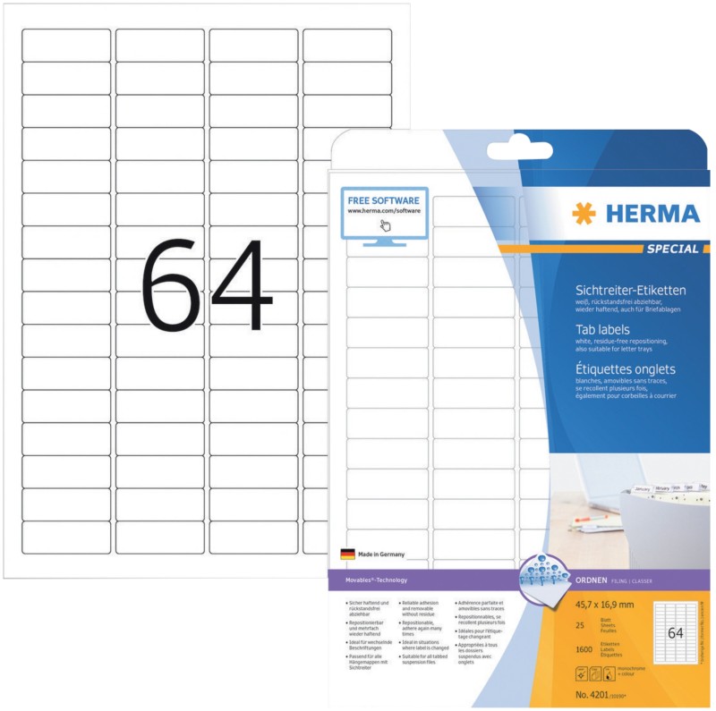 Thumbnail - HERMA 4201 Etiketten SuperPrint Weiß Rechteckig 1600 Etiketten pro Packung