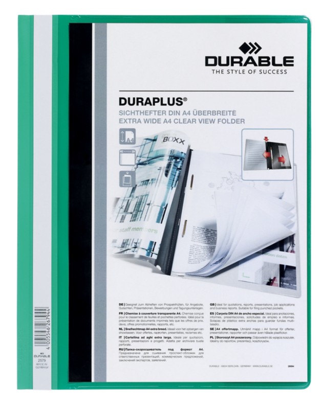 DURABLE Duraplus Schnellhefter 257905 DIN A4+ PVC (Polyvinylchlorid) 24 (B) x 31,1 (H) cm Grün