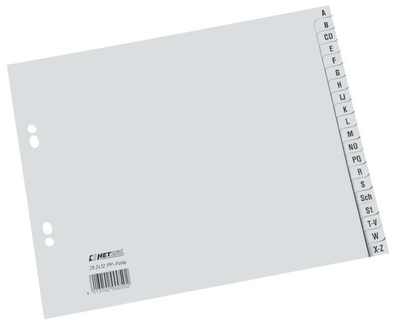 Hetzel A - Z A-Z Register DIN A5 Grau 20-teilig PP (Polypropylen) 4 Löcher 252412