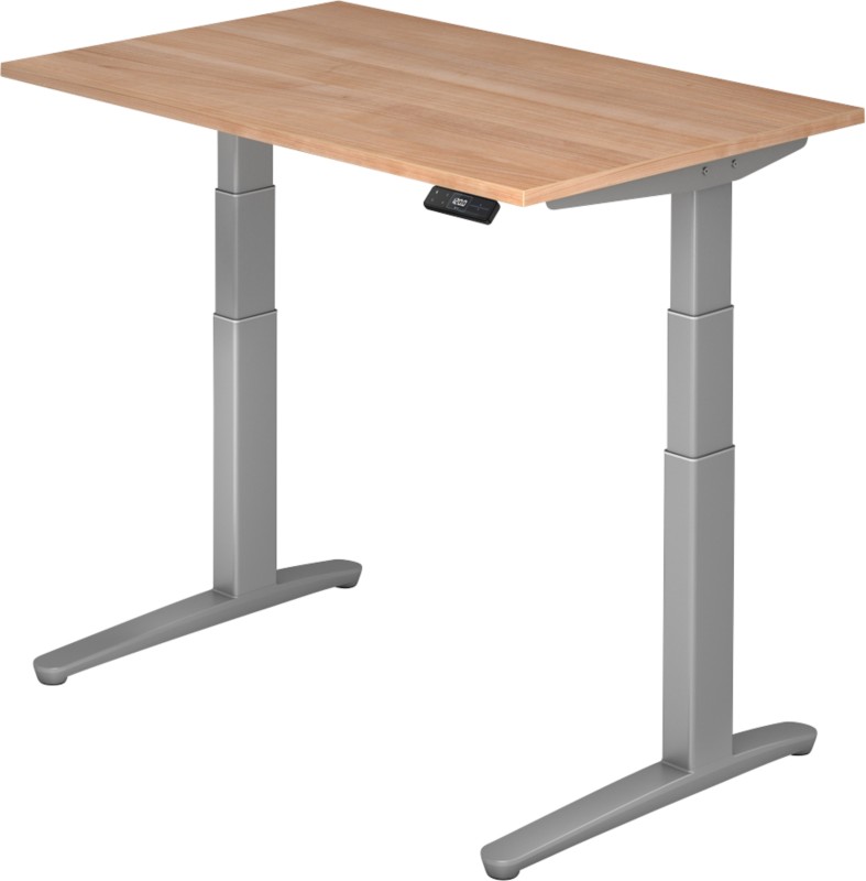 Thumbnail - Hammerbacher XBHM VXBHM Elektrisch Höhenverstellbar Sitz-Stehschreibtisch Rechteckig Walnuss C-Fuß 1.200 (B) x 800 (T) x...