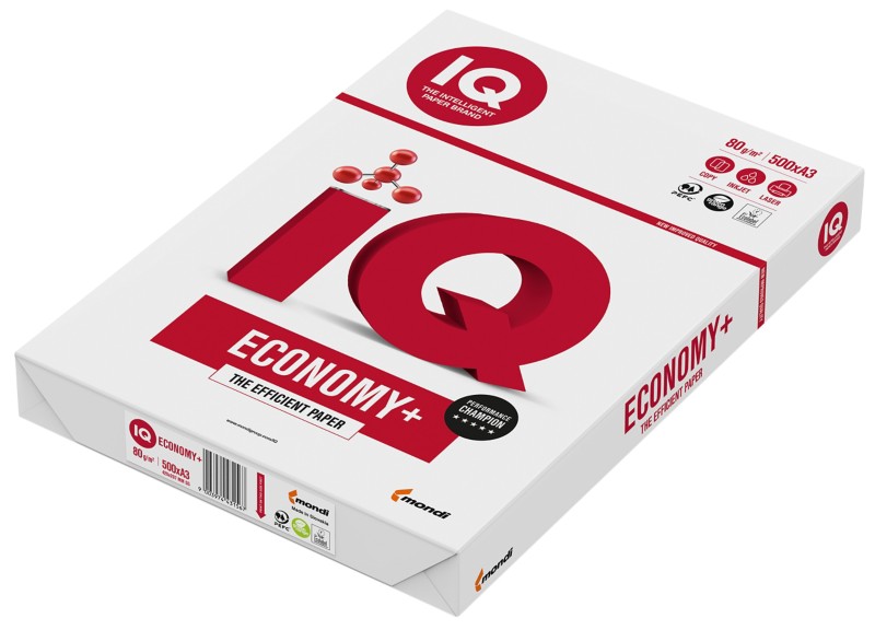 IQ Economy+ DIN A3 Druckerpapier Weiß 80 g/m² Glatt 500 Blatt