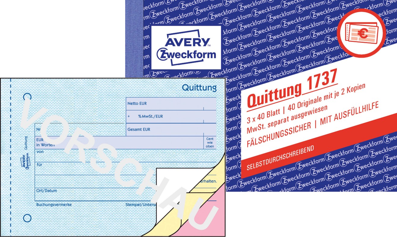 AVERY Zweckform Quittungsformulare 1737 DIN A6 quer Perforiert N/A 40 Blatt