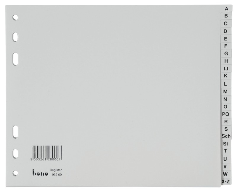 Thumbnail - Bene A - Z Alphabetische Register DIN A4 Grau 24-teilig PP (Polypropylen) 6 Löcher 93200