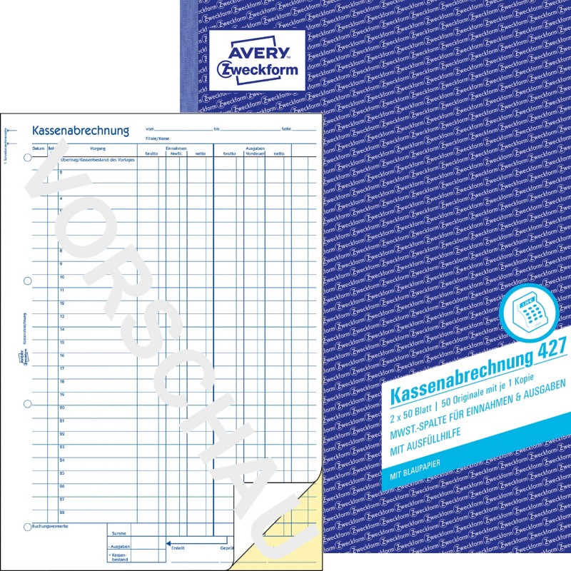 AVERY Zweckform Kassenbuch 427 DIN A4 Perforiert N/A 50 Blatt