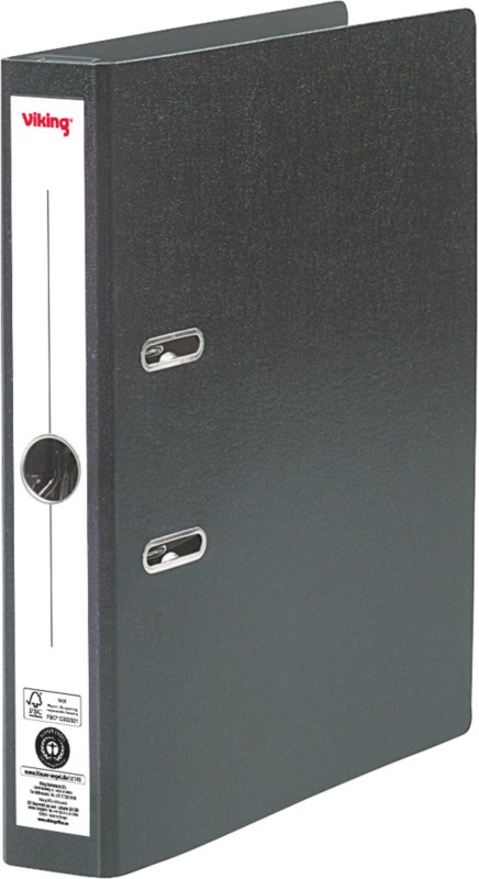 Viking Prem Touch Hängemappe DIN A4 50 mm Schwarz 2 Ringe Pappkarton Matt Hochformat Recycled