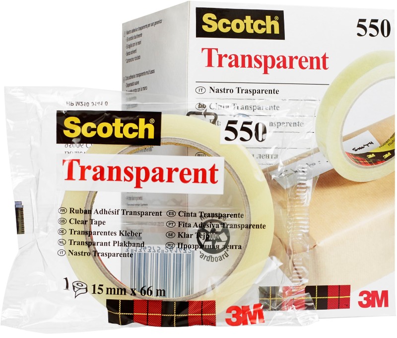 Scotch Crystal Clear Klebeband 550 Transparent Einzeln verpackt 19 mm x 66 m Pack mit 8 Rollen