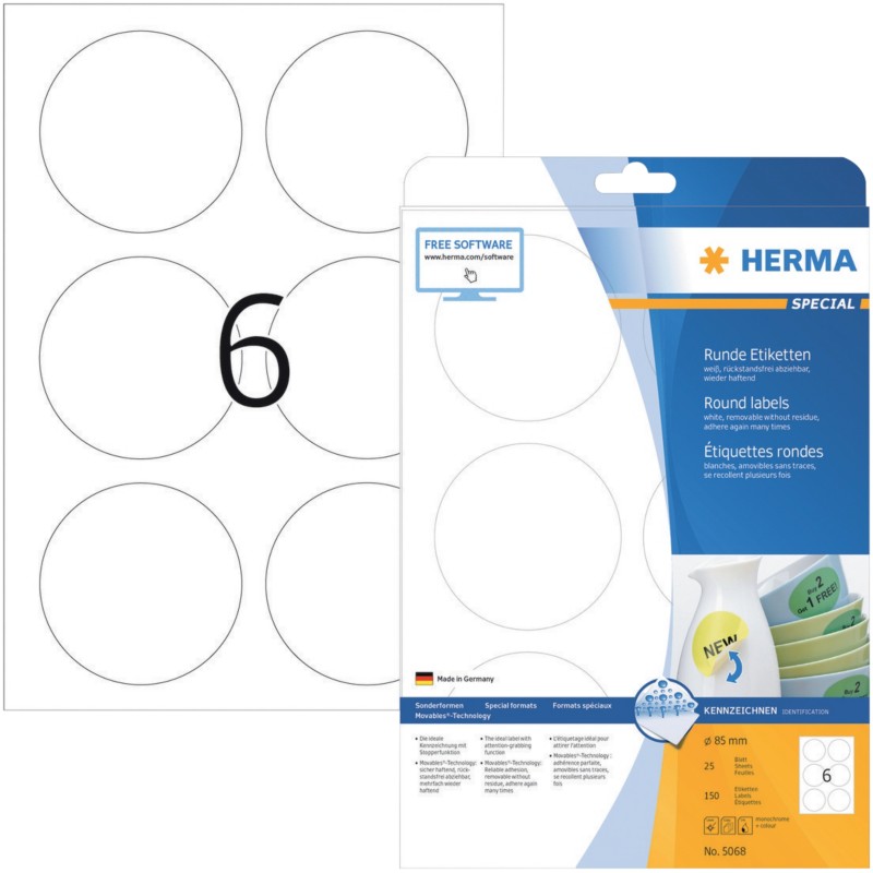 Thumbnail - HERMA Etiketten Beweglich 5068 Weiß Rund 150 Etiketten pro Packung