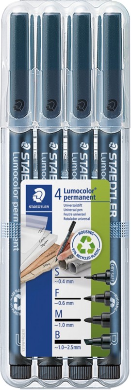 Thumbnail - STAEDTLER Lumocolor Permanentmarker Mittel Rundspitze, Filzspitze 0,4 - 2,5 mm Schwarz Nachfüllbar 4 Stück