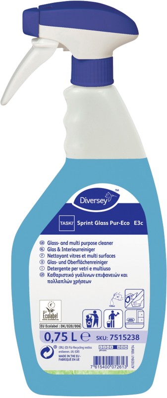 Diversey Glasreiniger Pur-Eco Schnelltrocknend, Umweltfreundlich 750 ml