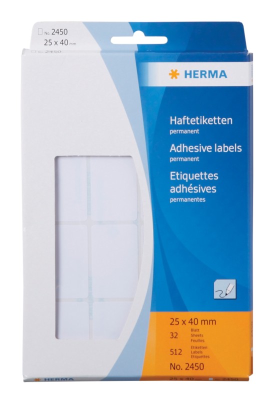 HERMA Mehrzwecketiketten 2450 Weiß A4 25 x 40 mm Rechteckig 32 Blatt à 16 Etiketten