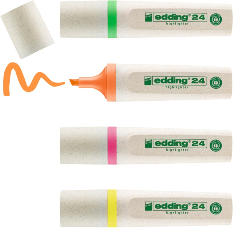 edding EcoLine 24 Textmarker Farbig sortiert Mittel Keilspitze 2 - 5 mm Nachfüllbar 4 Stück