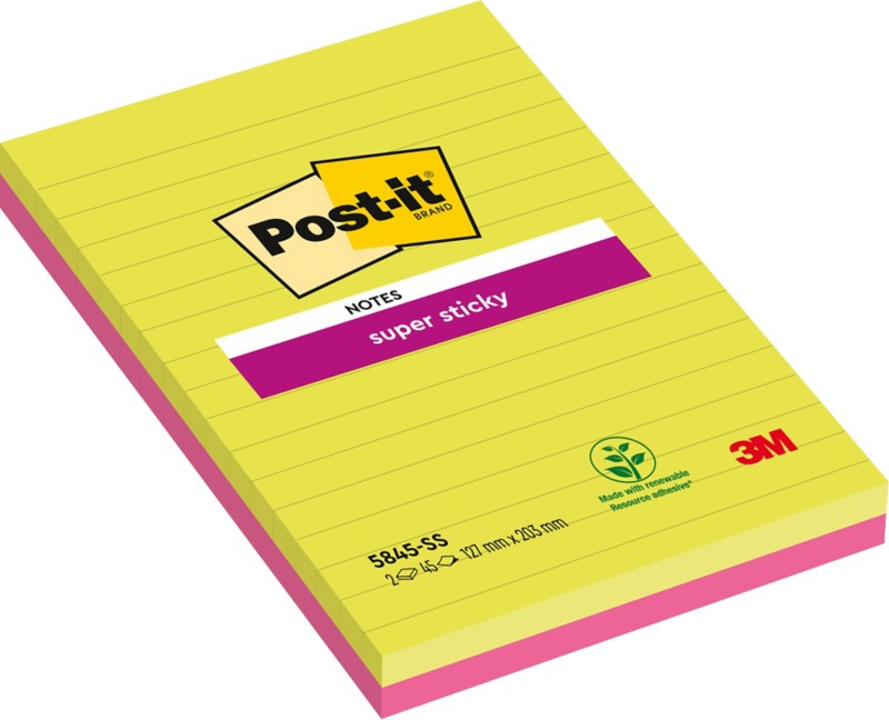 Post-it Haftnotizen 203 x 127 mm Farbig sortiert Rechteckig Liniert 2 Stück à 45 Blatt