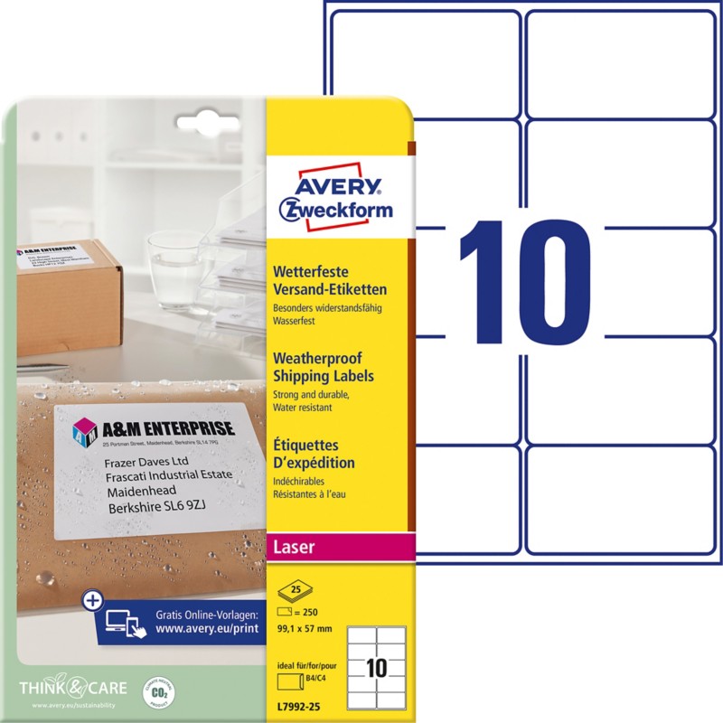 Thumbnail - AVERY Zweckform L7992-25 Adressetiketten DIN A4 Weiß 99,1 x 57 mm 25 Blatt à 10 Etiketten