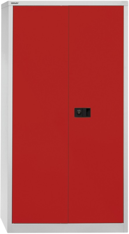 Bisley Flügeltürenschrank Stahl 3 Fachböden abschließbar 914 x 400 x 1.806 mm Hellgrau, Rot