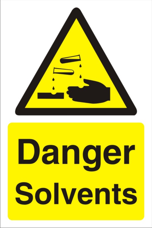 Warning Sign Solvents Fluted Board 30 x 20 cm