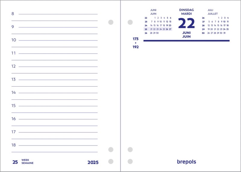 Brepols Schreibtisch-Kalender 2025 1 Tag / 2 Seiten Französisch, Niederländisch 12 (B) x 8,4 (H) cm Weiß