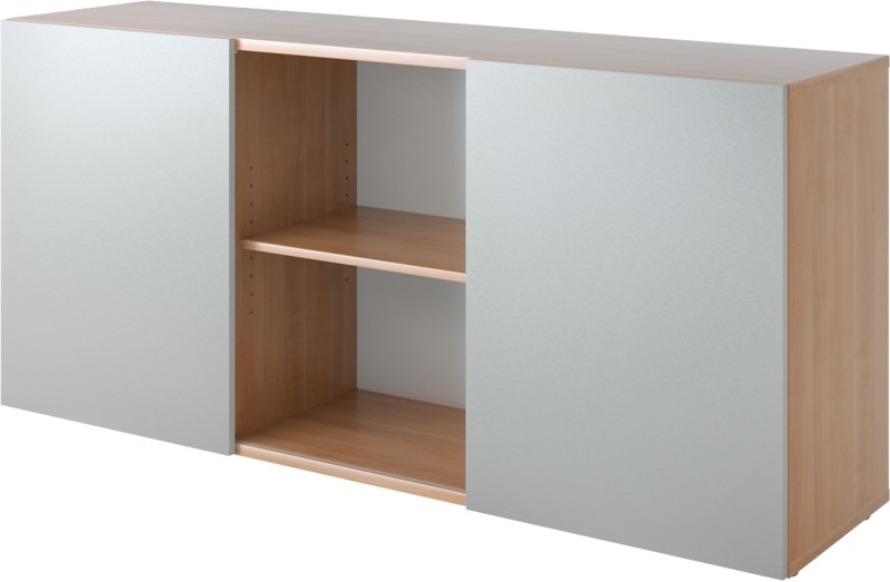 Thumbnail - Hammerbacher Schiebetürenschrank Spanplatte 1 Fachboden 1.600 x 420 x 748 mm Walnuss Braun, Silber