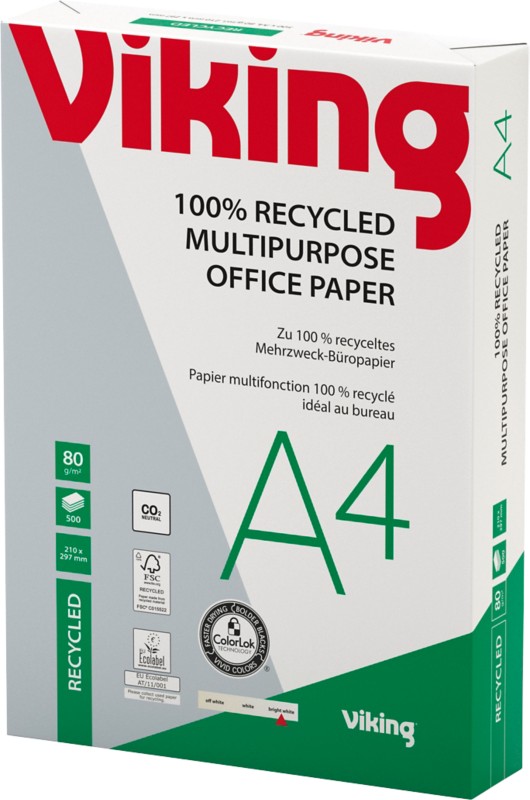 Viking Bright-White DIN A4 Druckerpapier Recycelt 100% 80 g/m² Glatt Weiß 500 Blatt