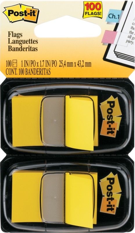Image of 3M Post-it Index, gelb, schmal, 2 x 50 Haftstreifen Maße: 25,4 x 43,2 mm, im Einwegspender - 2 Stück (680-YW2)