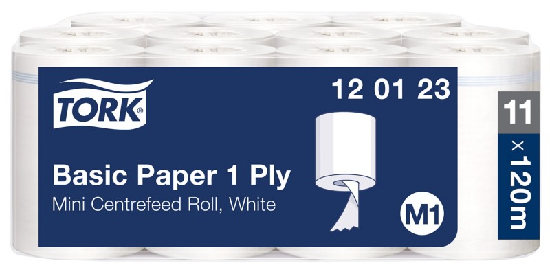 Tork Wiping Paper M1 Rolled White 1 Ply Recycled 100% 120123 11 Rolls Of 310 Sheets