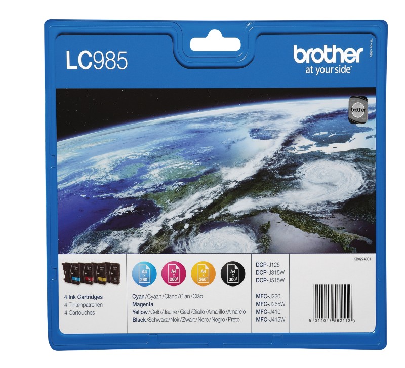 Brother LC985VALBP Original Tintenpatrone Schwarz, Cyan, Magenta, Gelb Multipack 4 Stück