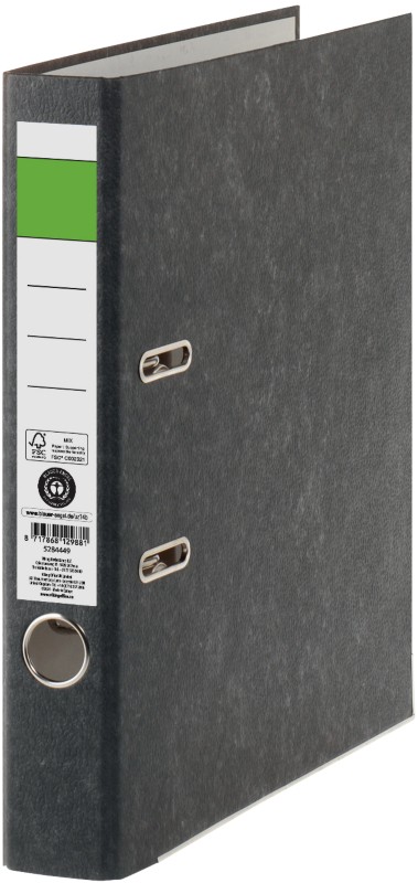 Viking Grüner Balken Ordner DIN A4 50 mm Schwarz 2 Ringe Pappkarton Wolkenmarmor Hochformat Recycled