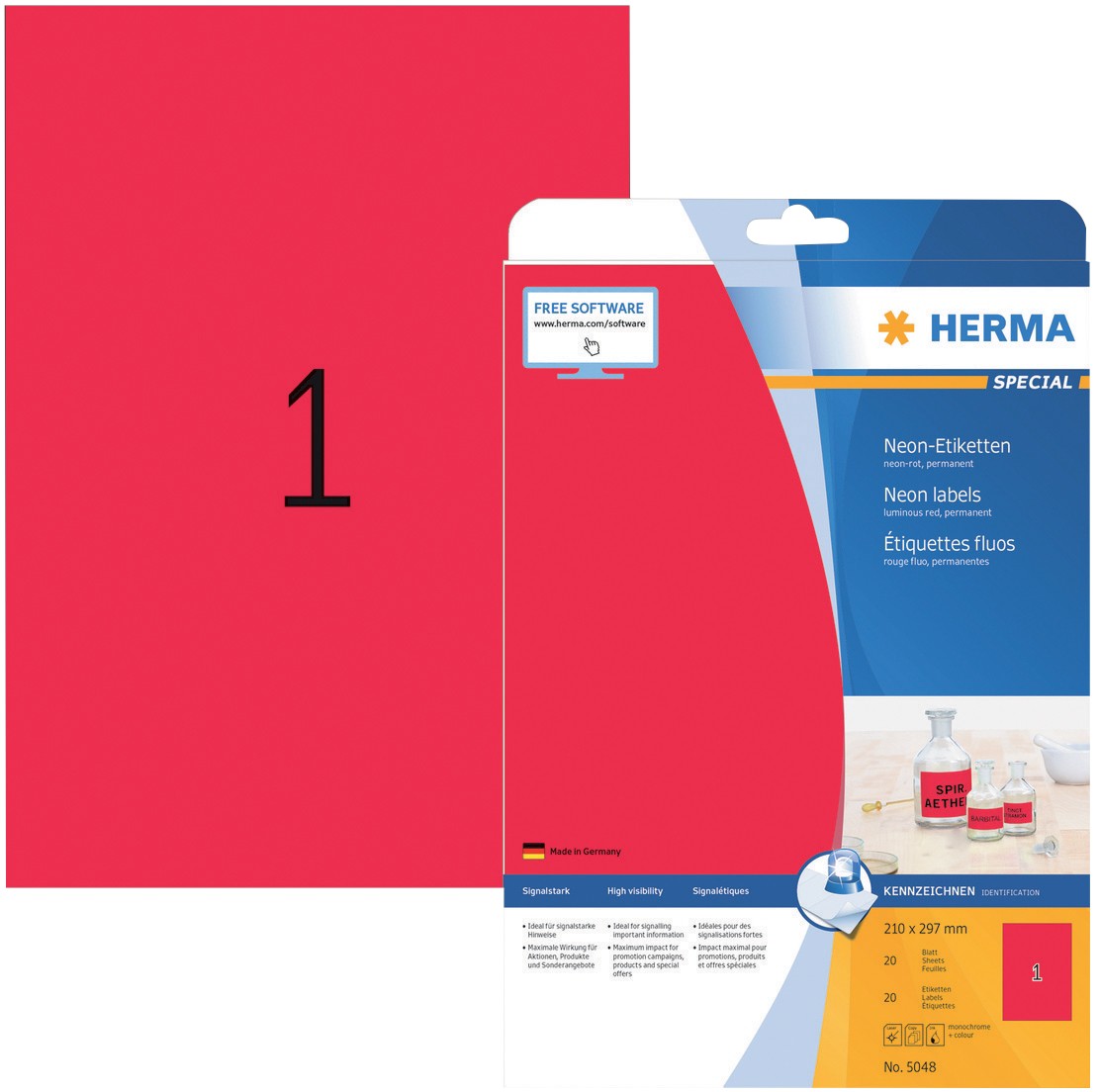 Thumbnail - HERMA Etiketten 5048 Neonrot Rechteckig 20 Etiketten pro Packung