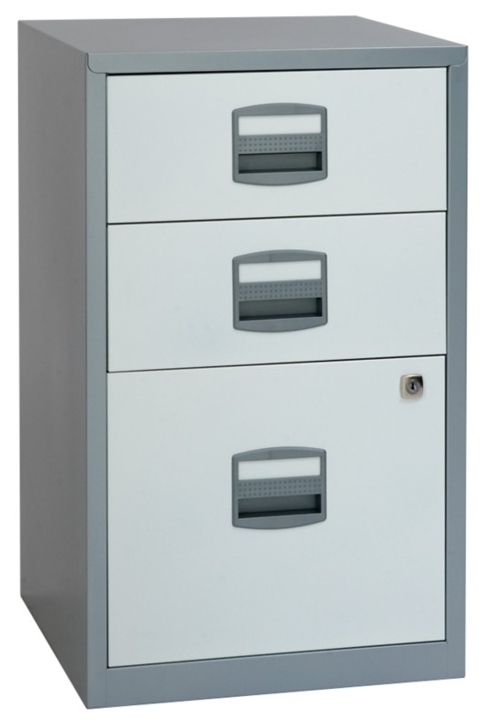 Bisley Filing Cabinet with 3 Lockable Drawers PFA3 413 x 400 x 672mm Silver & White