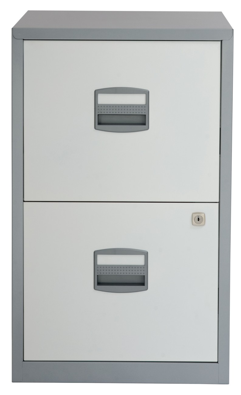 Bisley Pfa Steel Filing Cabinet 2 Drawers Lockable 413 X 400 X 672 Mm Silver, White