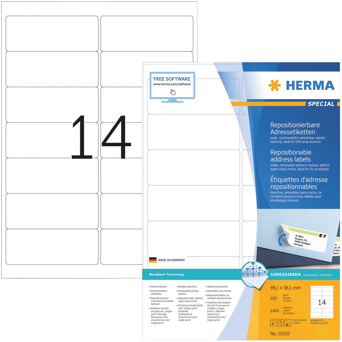 HERMA Adressetiketten 10310 Weiß Rechteckig 1400 Etiketten pro Packung