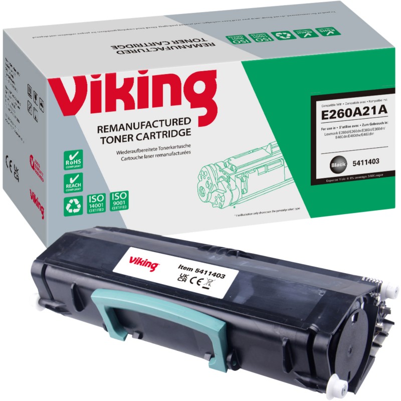 Viking Kompatibel Lexmark Tonerkartusche E260A21E Schwarz