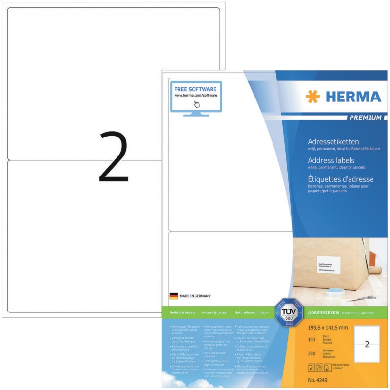 Thumbnail - HERMA Universaletiketten 4249 Weiß DIN A4 199,6 x 143,5 mm 100 Blatt à 2 Etiketten