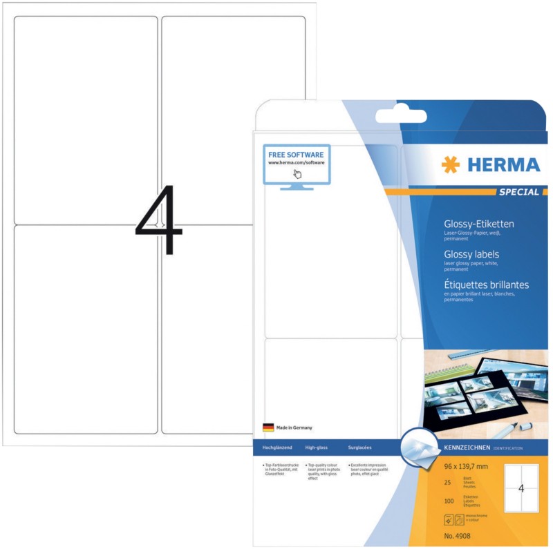 Thumbnail - HERMA Laseretiketten 4908 Weiß Rechteckig 100 Etiketten pro Packung