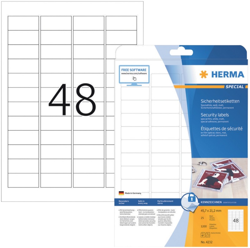 Thumbnail - HERMA Sicherheitsetiketten 4232 Weiß Rechteckig 1200 Etiketten pro Packung