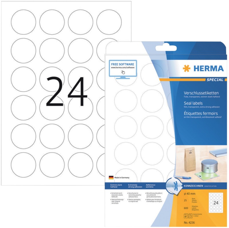 Thumbnail - HERMA Wiederablösbare Etiketten 4236 Transparent Rund 600 Etiketten pro Packung