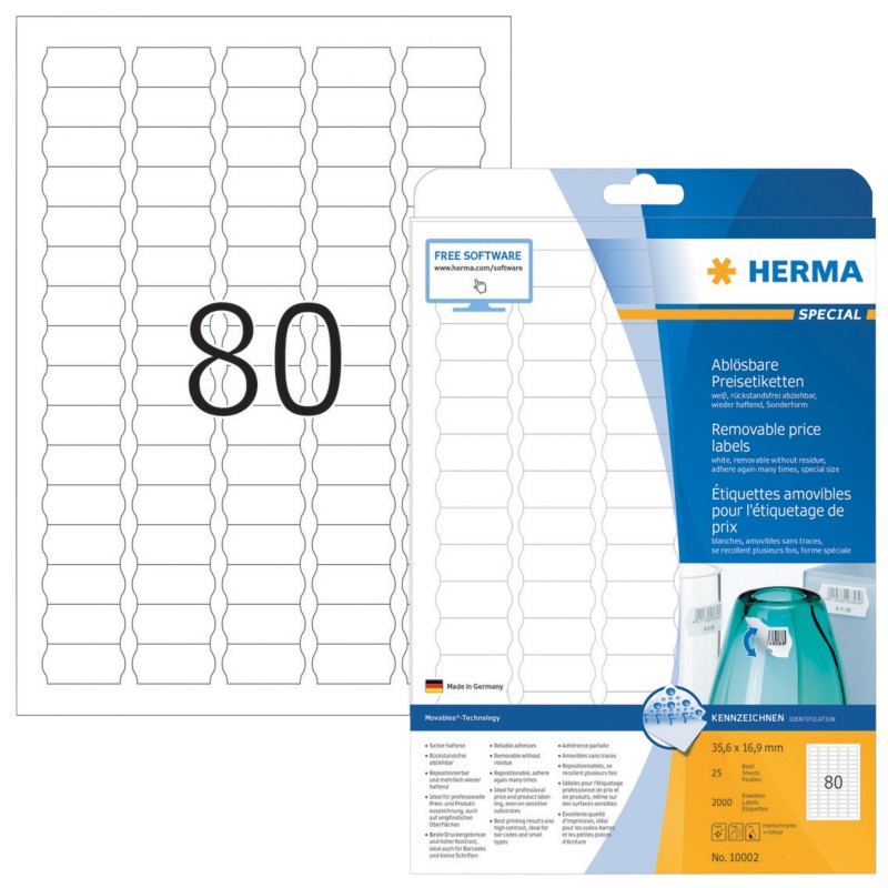 Thumbnail - HERMA Wiederablösbare Etiketten 10002 Weiß 2000 Etiketten pro Packung