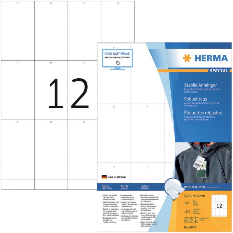 Thumbnail - HERMA Etiketten 6872 Weiß Rechteckig 1200 Etiketten pro Packung