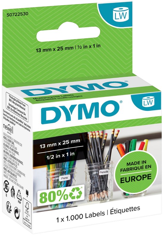 DYMO LW Etiketten Authentisch 11353 S0722530 Selbsthaftend Schwarz auf Weiß 13 x 25 mm 1000 Etiketten