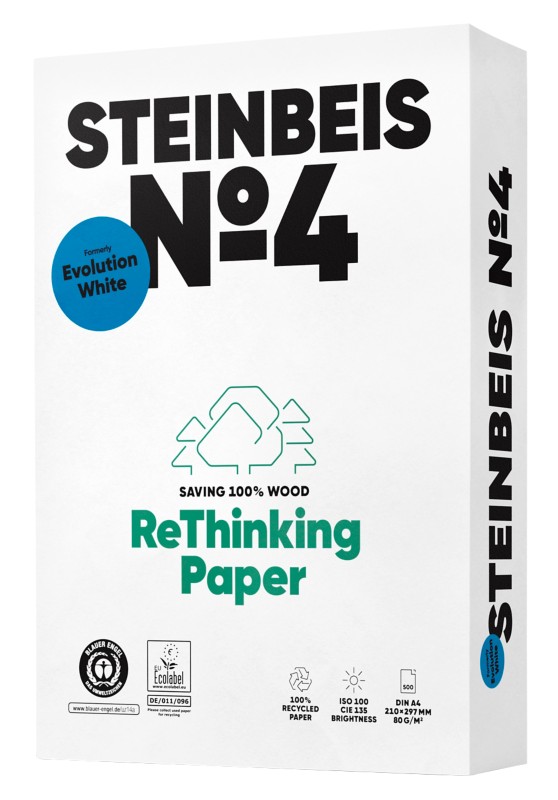 Steinbeis Evolution No.4 DIN A4 Druckerpapier 100% Recycelt 80 g/m² Glatt Weiß 500 Blatt