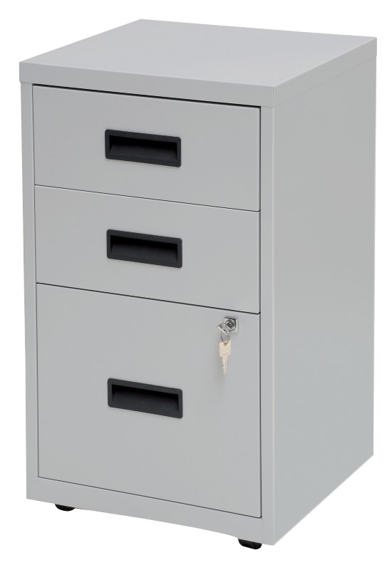 Realspace Pedestal with 3 Lockable Drawers Metal 400 x 400 x 660mm Grey