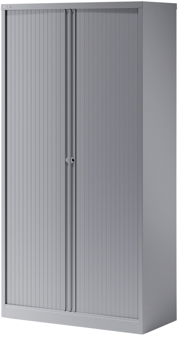 Bisley Tambour Cupboard Steel 4 Shelves Lockable 1,000 X 470 X 1,985 Mm Silver